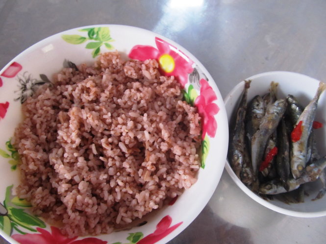 ​Cơm gạo đỏ ăn với cá nục kho cũng cảm thấy ngon miệng và nhớ quê